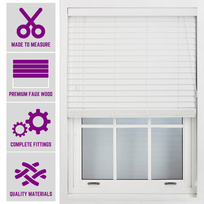 Furnished Made To Measure Faux Wood Venetian Blinds - White 50mm Slats Blinds For Windows And Doors (W)105Cm (L)210Cm - image 1
