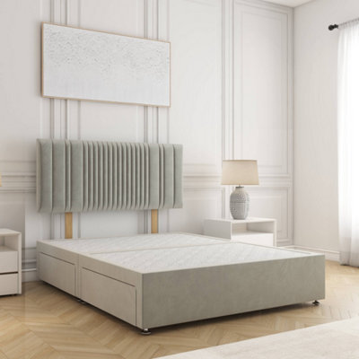 Bsspoke Florence Divan Bed Set In Silver Plush Velvet 24Inch Headboard & 2 Drawers Same Side & No Mattress In All Sizes - image 1