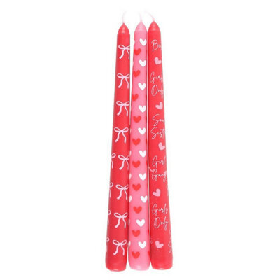 Something Different Girl Gang Bow And Heart Taper Candle (Pack Of 3) Pink/red (One Size) - image 1