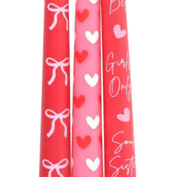 Something Different Girl Gang Bow And Heart Taper Candle (Pack Of 3) Pink/red (One Size) - thumbnail 2