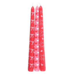 Something Different Girl Gang Bow And Heart Taper Candle (Pack Of 3) Pink/red (One Size)