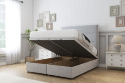 "Sloomy Texas Silver Plush Ottoman Bed Base With 26"" Strutted Headboard 4'6 Double" - thumbnail 2