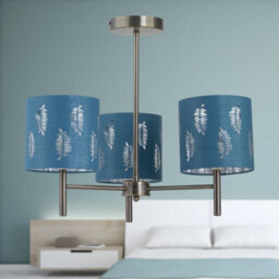 First Choice Lighting Brea - Antique Brass 3 Light Fitting With Teal Fern Shades - thumbnail 3