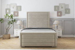 "Sloomy Ashford Cream Plush Bed Frame With 50"" Upholstered Headboard 4'6 Double" - thumbnail 1