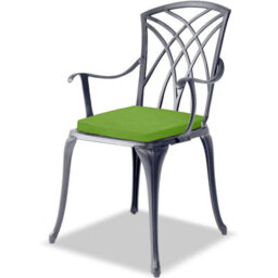 Homeology Oshowa Grey Aluminium Weatherproof Outdoor Table And 2 Chairs With Armrests Bistro Set With Green Cushions - thumbnail 7