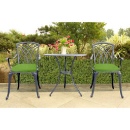 Homeology Oshowa Grey Aluminium Weatherproof Outdoor Table And 2 Chairs With Armrests Bistro Set With Green Cushions - thumbnail 2