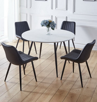 Hallowood Furniture Cullompton Large Round Dining Table (1.2M) With 4 Black Bonded Leather Chairs - image 1