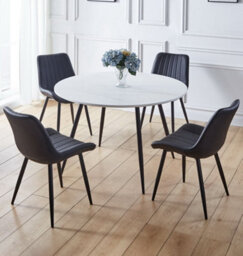 Hallowood Furniture Cullompton Large Round Dining Table (1.2M) With 4 Black Bonded Leather Chairs - thumbnail 1