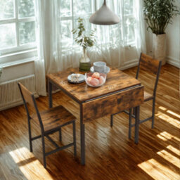 FURNOLD Industrial 4 Seater Drop Leaf Dining Table Rustic Brown - thumbnail 5