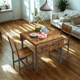 FURNOLD Industrial 4 Seater Drop Leaf Dining Table Rustic Brown - thumbnail 4