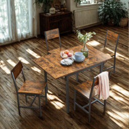 FURNOLD Industrial 4 Seater Drop Leaf Dining Table Rustic Brown - thumbnail 2
