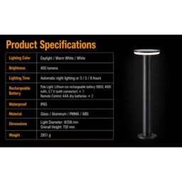 Gwsolar 70Cm Solar Post Light Aluminium Driveway Lamp, Warm White Remote Control, Ip65 Waterproof For Garden Patio Pathway - thumbnail 6
