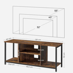 Songmics Tv Console With Open Storage, Entertainment Stand, Media Cabinet For Living Room, Rustic Brown - thumbnail 2