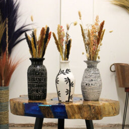 Serenityy Bamboo Motif Straight Terracotta Vase - Natural, Cylindrical, Matt Finish, Approx. 6 Cm Neck. - thumbnail 4