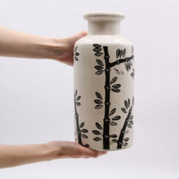 Serenityy Bamboo Motif Straight Terracotta Vase - Natural, Cylindrical, Matt Finish, Approx. 6 Cm Neck. - thumbnail 7