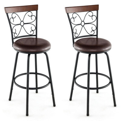 Gainoom Set Of 2 Black Bar Stool Adjustable Height Swivel Kitchen Dining Chair Cozy Backrest - image 1