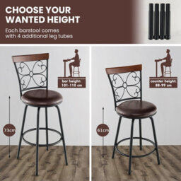 Gainoom Set Of 2 Black Bar Stool Adjustable Height Swivel Kitchen Dining Chair Cozy Backrest - thumbnail 9
