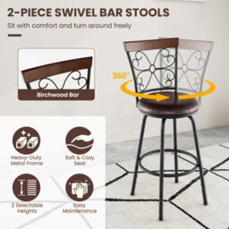 Gainoom Set Of 2 Black Bar Stool Adjustable Height Swivel Kitchen Dining Chair Cozy Backrest - thumbnail 6