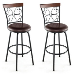 Gainoom Set Of 2 Black Bar Stool Adjustable Height Swivel Kitchen Dining Chair Cozy Backrest - thumbnail 1