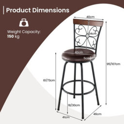 Gainoom Set Of 2 Black Bar Stool Adjustable Height Swivel Kitchen Dining Chair Cozy Backrest - thumbnail 2