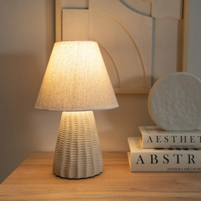 Valuelights Saskia Pair Of - Natural Ceramic Textured Base Bedside Table Lamp With Linen Tapered Shade - image 1