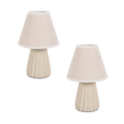 Valuelights Saskia Pair Of - Natural Ceramic Textured Base Bedside Table Lamp With Linen Tapered Shade - thumbnail 2