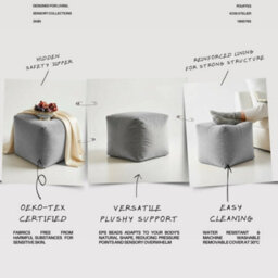 Kosi Atelier Kosiatelier Bean Bag Velvet Footstool Ottomona Cube Pouf Chair Pouffe, Polystyrene Beads Filled - Silver, 45Cm X 45Cm X 45Cm - thumbnail 5