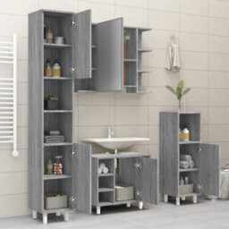 Berkfield Bathroom Cabinet Grey Sonoma 30X30X179 Cm Engineered Wood - thumbnail 4