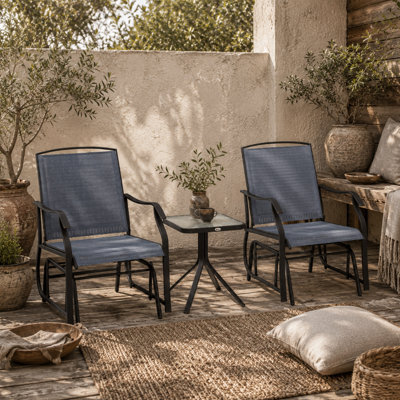 Wyld Haus Banafa 3-Piece Outdoor Glider Rocking Bistro Set With 2 Chairs And Square Glass Table, Grey/brown - image 1