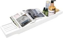 Mantraraj Bamboo Bath Caddy Tray Bridge White Bathtub Tray Rack Tidy Bathroom Shelf Organizer Storage