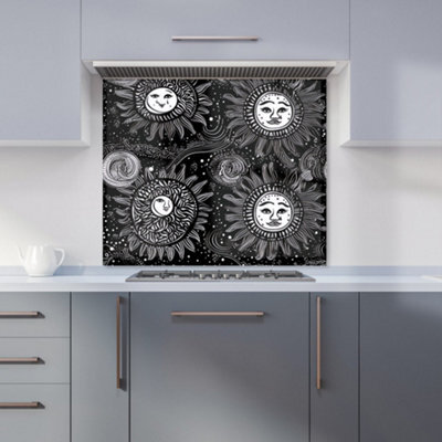 Warren Reed Designer Moon And Sun White Black Premium Glass Kitchen Splashback W900mm X H650mm - image 1