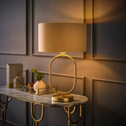 Valuelights Antonia Beige With Metallic Gold Inner Drum Shade Brushed Gold Oval Table Lamp - thumbnail 2