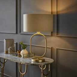 Valuelights Antonia Beige With Metallic Gold Inner Drum Shade Brushed Gold Oval Table Lamp - thumbnail 3