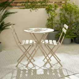 Furniturebox Cabo Garden Bistro Set, 2 Seat Metal Garden Table & Chairs Bistro Table Set, Balcony Outdoor Patio Bistro Set - Cream - thumbnail 3