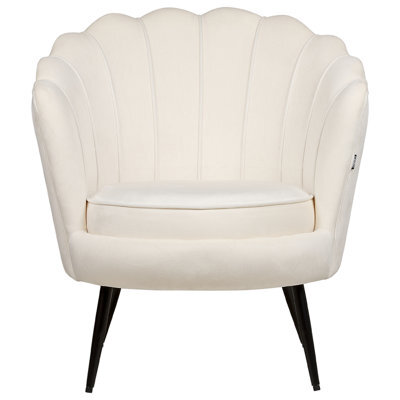 Wyld And Coco Off-White Velvet Novelty Tub Armchair With Iron Legs - Retro Accent Chair - image 1