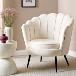 Wyld And Coco Off-White Velvet Novelty Tub Armchair With Iron Legs - Retro Accent Chair - thumbnail 2