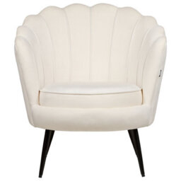 Wyld And Coco Off-White Velvet Novelty Tub Armchair With Iron Legs - Retro Accent Chair - thumbnail 1