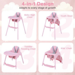 Costway Convertible Baby High Chair Infant Highchair W/ 2 Heights For 6-36 Months Kids-Pink - thumbnail 6