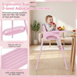 Costway Convertible Baby High Chair Infant Highchair W/ 2 Heights For 6-36 Months Kids-Pink - thumbnail 4