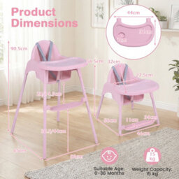 Costway Convertible Baby High Chair Infant Highchair W/ 2 Heights For 6-36 Months Kids-Pink - thumbnail 7