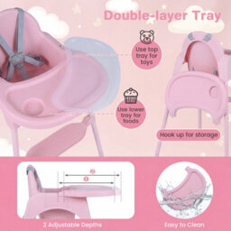Costway Convertible Baby High Chair Infant Highchair W/ 2 Heights For 6-36 Months Kids-Pink - thumbnail 9