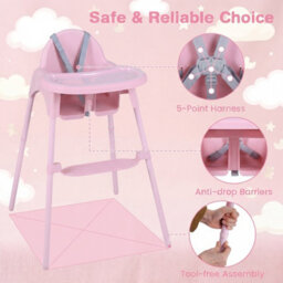 Costway Convertible Baby High Chair Infant Highchair W/ 2 Heights For 6-36 Months Kids-Pink - thumbnail 8