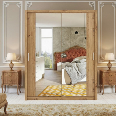 Contemporary Bono Sz180 Artisan Oak Wardrobe With Mirror And Sliding Doors For Efficient Organisation - image 1