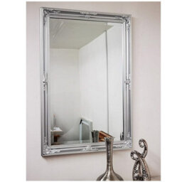 Silver Baroque Style Wooden Frame Ornate Wall Mounted Mirror