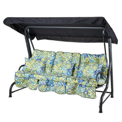 Alfresia Roma 3-Seater Swing Seat Charcoal Frame With Classic Blue Green Multi Cushion