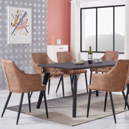 Life Interiors Set Of 2 Cappuccino Zarah Modern Faux Leather Dining Chairs With Armrests And Black Metal Legs, Comfortable Accent Chair - thumbnail 8