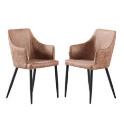 Life Interiors Set Of 2 Cappuccino Zarah Modern Faux Leather Dining Chairs With Armrests And Black Metal Legs, Comfortable Accent Chair - thumbnail 1