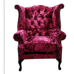 Chesterfield High Back Wing Chair Lustro Carmine Velvet In Queen Anne Style - thumbnail 2