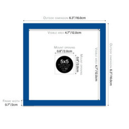 "5X5"" Blue Picture Frame - 5X5"" Square Frame With 1X1"" Mount For 5X5""/1X1"" Pictures Art Deco Style Room Decor, 1 Pack" - thumbnail 2