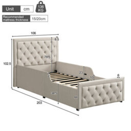 Btm 3Ft Single Upholstered Bed, Hydraulic With Storage Headboard, Velvet Beige (No Mattress) - thumbnail 4